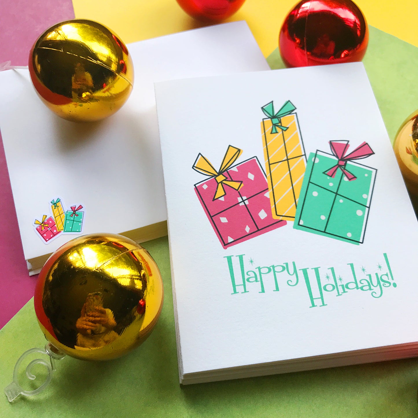 Mid Century Modern Presents Christmas Card 8 Pack