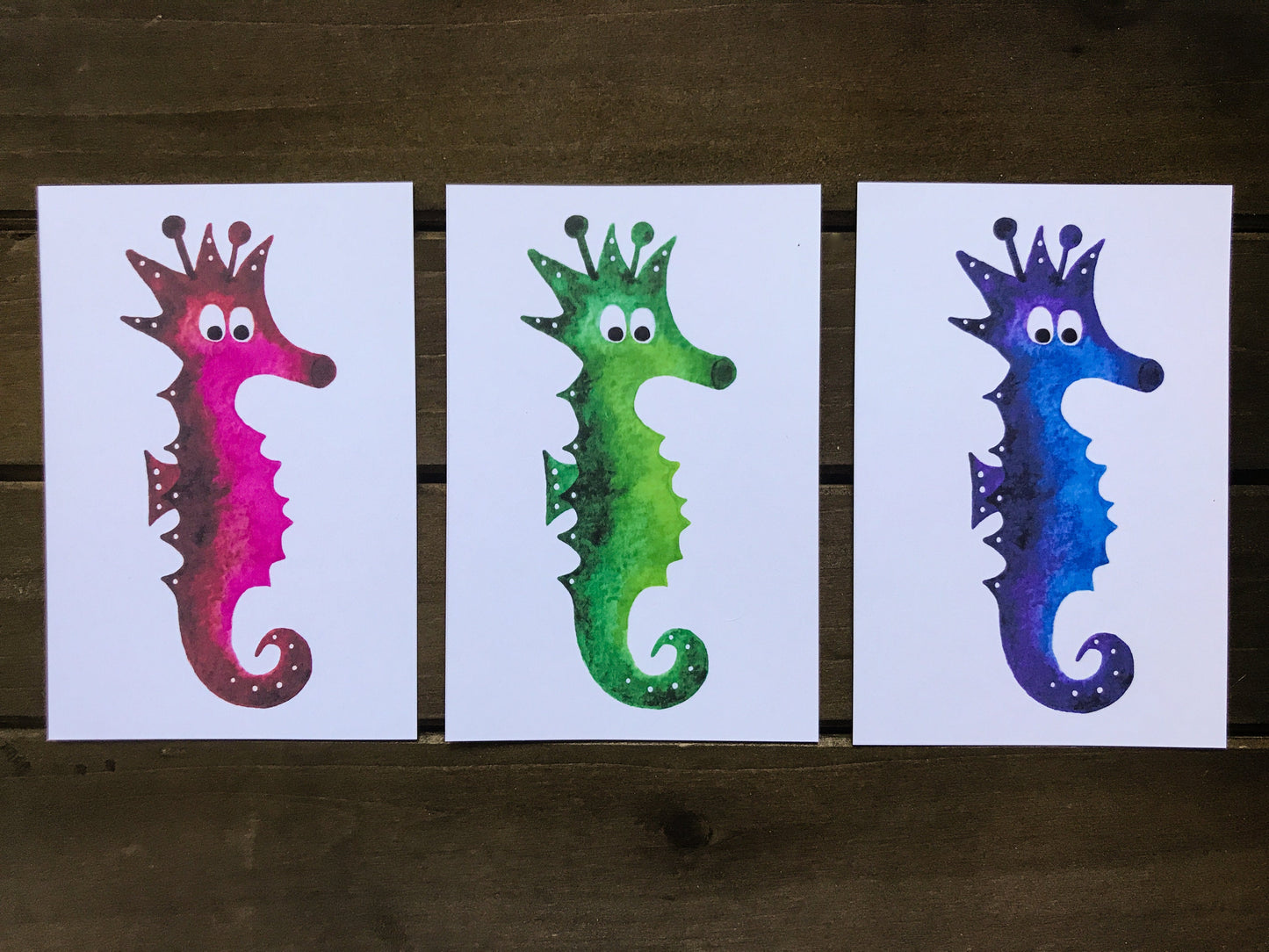 Set of 3 Watercolour Seahorse Prints