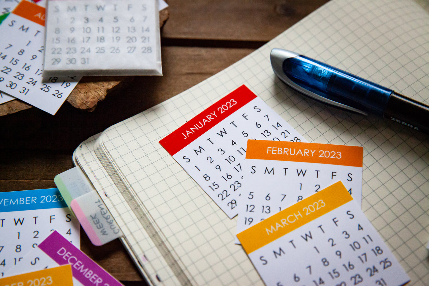 2023 Monthly Calendar Planner Stickers - Rainbow