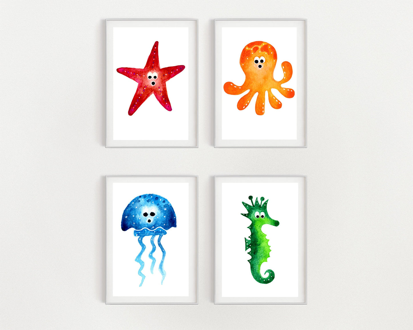 Set of 4 Watercolour Sea Creature Prints