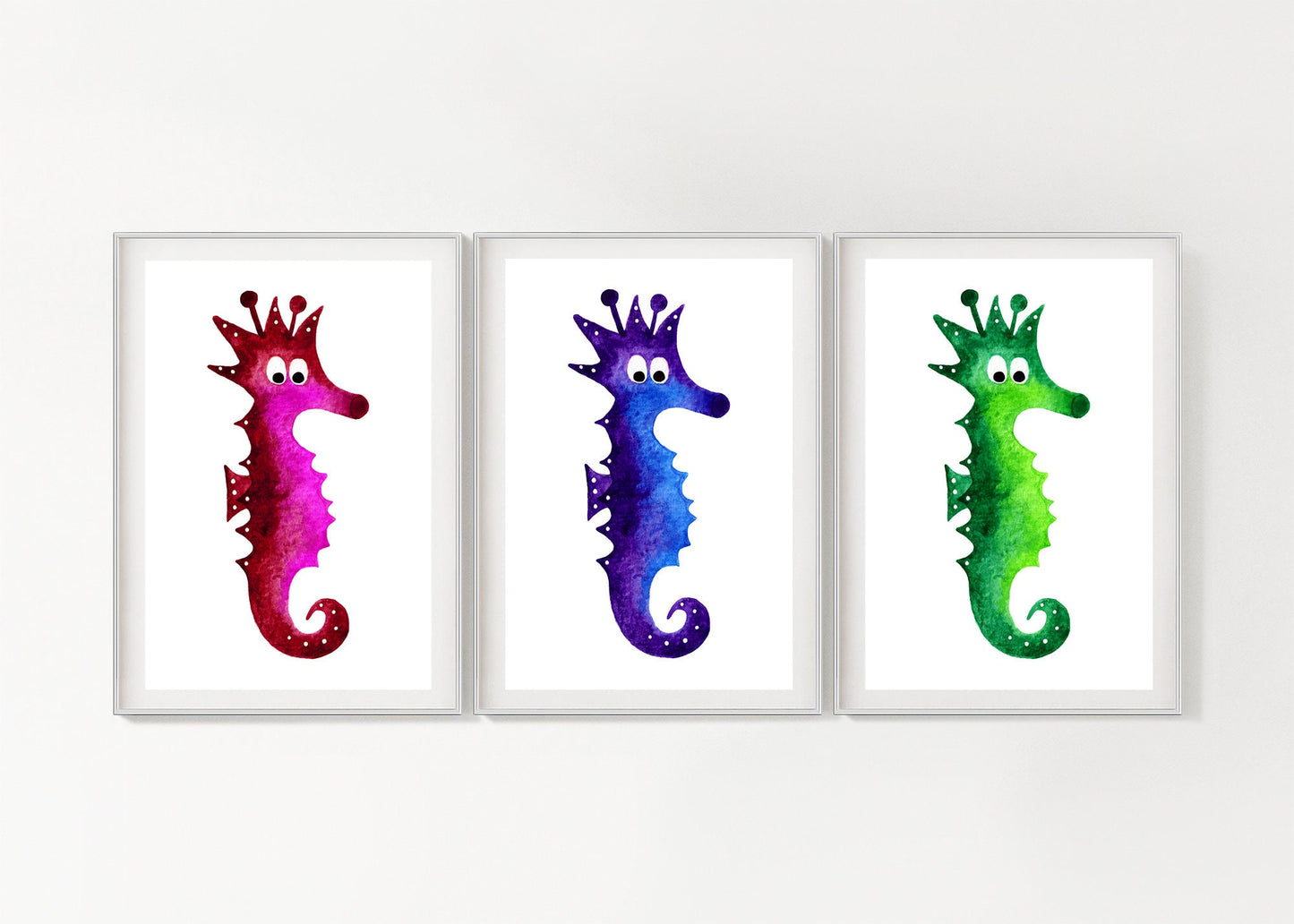 Set of 3 Watercolour Seahorse Prints