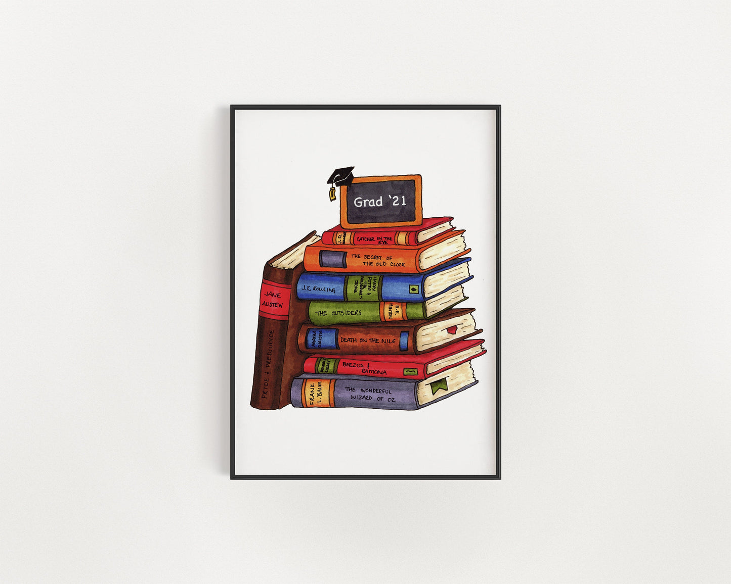 Customizable Grad Print - Favourite Books | Stack of Favourite Books Print | Customizable Graduation Gift | 8x10 Art Print