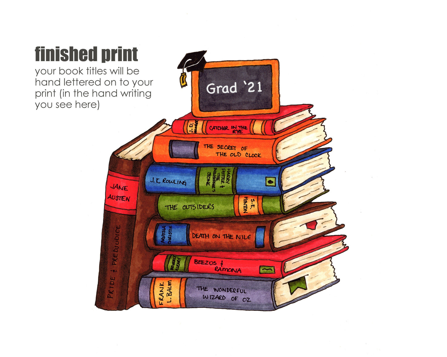 Customizable Grad Print - Favourite Books | Stack of Favourite Books Print | Customizable Graduation Gift | 8x10 Art Print