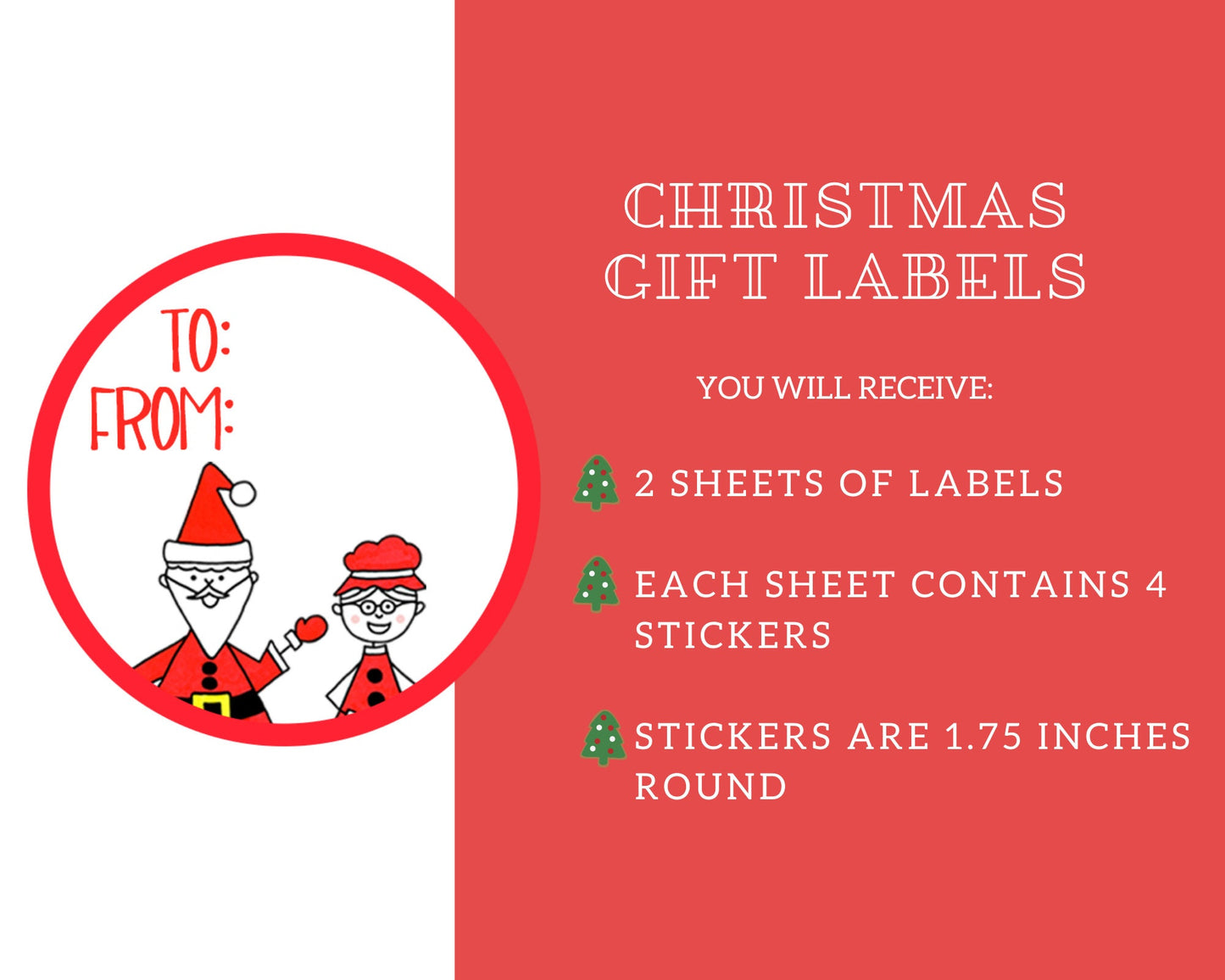 Santa & Mrs Claus Christmas Gift Label Stickers Set of 8