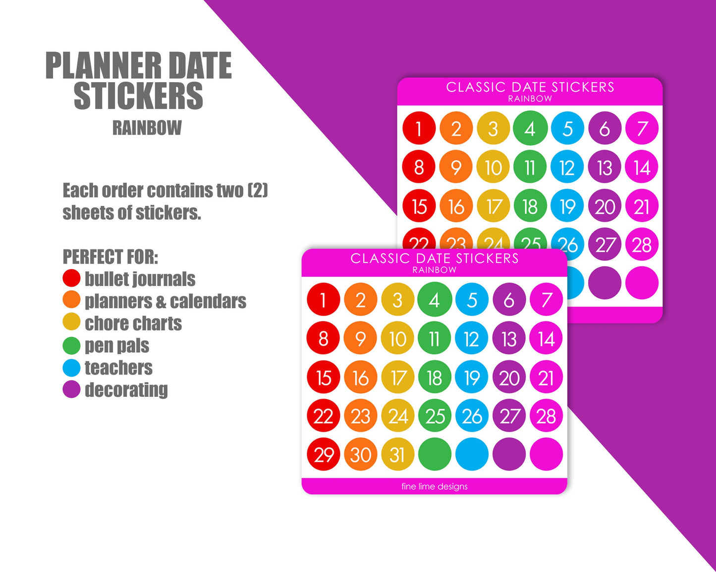 Planner Date Stickers - Rainbow